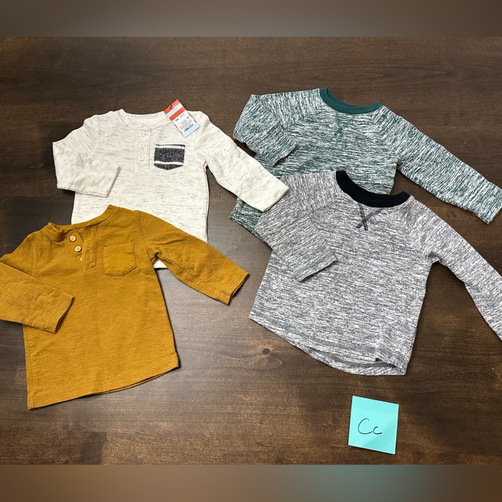 18month Kids Long Sleeve Tops Set - Mustard, Cream, Gray, Green